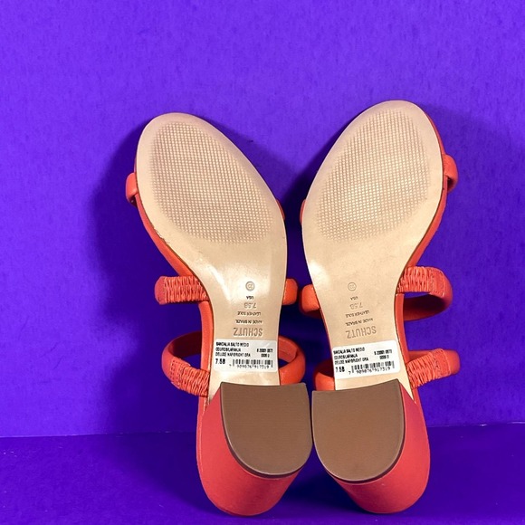 SCHUTZ Women's Hot Orange Olly Triple Strap Block Heel Sandals Shoe Size 7.5 - Picture 7 of 8